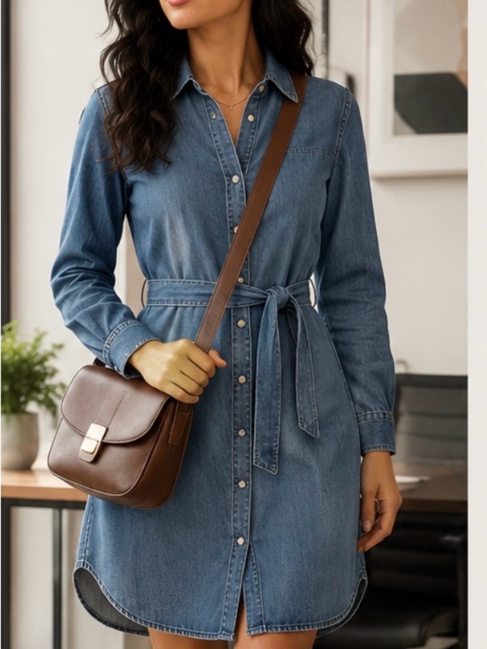 H&M Denim Snap-Front Belted Shirt Dress NWT Size Small